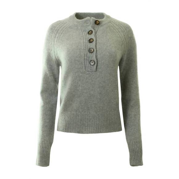 NEW WHITE + WARREN women's cashmere luxe henley sweater in grey heather